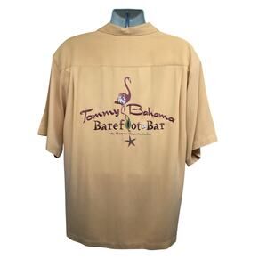 Tommy Bahama Yellow Silk Button Up Vintage Bowling Camp Shirt Large Pocket